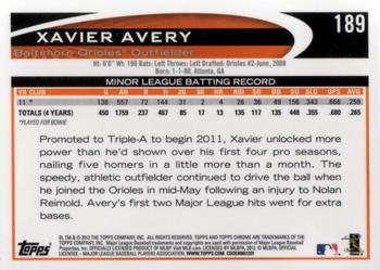 2012 Topps Chrome #189 Xavier Avery Back