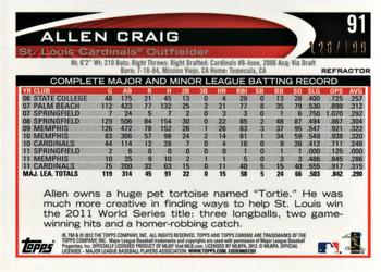 2012 Topps Chrome - Blue Refractors #91 Allen Craig Back