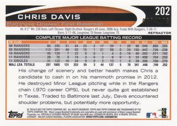 2012 Topps Chrome - Blue Refractors #202 Chris Davis Back