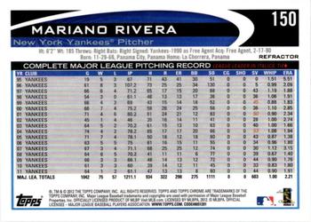 2012 Topps Chrome - Refractors #150 Mariano Rivera Back