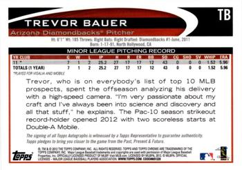 2012 Topps Chrome - Rookie Autographs #TB Trevor Bauer Back