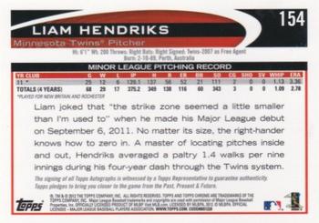 2012 Topps Chrome - Rookie Autographs #154 Liam Hendriks Back