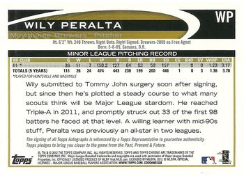 2012 Topps Chrome - Rookie Autographs #WP Wily Peralta Back