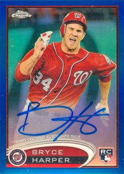 2012 Topps Chrome - Rookie Autographs Blue Refractors #BH Bryce Harper Front