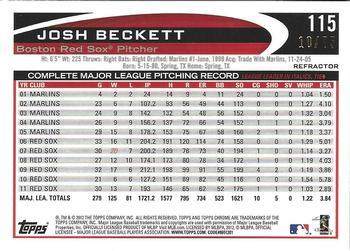 2012 Topps Chrome - Sepia Refractors #115 Josh Beckett Back
