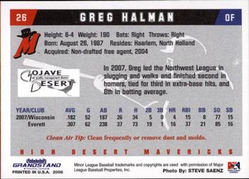 2008 Grandstand High Desert Mavericks #8 Greg Halman Back