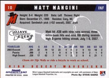 2008 Grandstand High Desert Mavericks #14 Matt Mangini Back