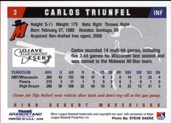 2008 Grandstand High Desert Mavericks #28 Carlos Triunfel Back