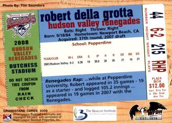 2008 Grandstand Hudson Valley Renegades #NNO Robert Della Grotta Back