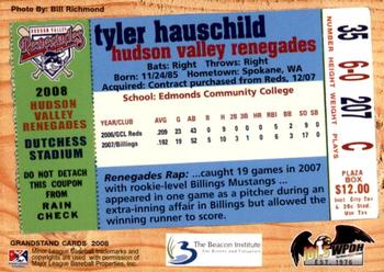 2008 Grandstand Hudson Valley Renegades #NNO Tyler Hauschild Back
