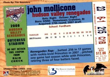 2008 Grandstand Hudson Valley Renegades #NNO John Mollicone Back