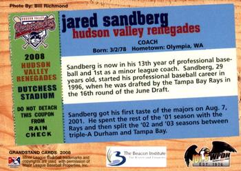 2008 Grandstand Hudson Valley Renegades #NNO Jared Sandberg Back