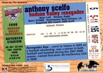2008 Grandstand Hudson Valley Renegades #NNO Anthony Scelfo Back