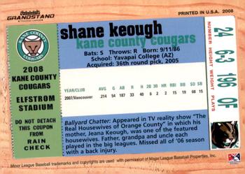 2008 Grandstand Kane County Cougars #NNO Shane Keough Back