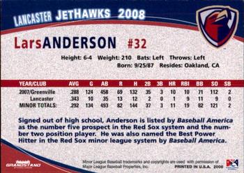 2008 Grandstand Lancaster JetHawks #1 Lars Anderson Back