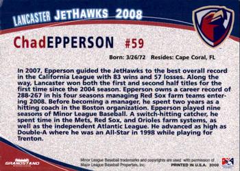 2008 Grandstand Lancaster JetHawks #9 Chad Epperson Back
