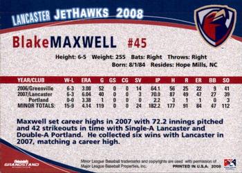 2008 Grandstand Lancaster JetHawks #18 Blake Maxwell Back