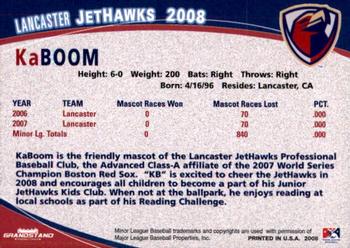 2008 Grandstand Lancaster JetHawks #32 KaBOOM Back