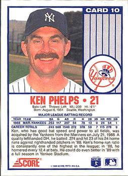 1989 Score New York Yankees #10 Ken Phelps Back
