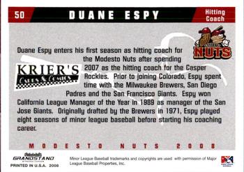 2008 Grandstand Modesto Nuts #6 Duane Espy Back