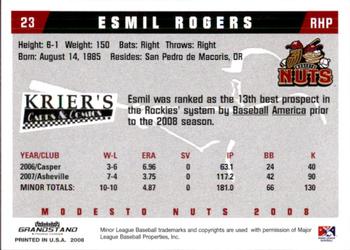 2008 Grandstand Modesto Nuts #25 Esmil Rogers Back