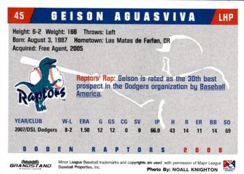 2008 Grandstand Ogden Raptors #NNO Geison Aguasviva Back