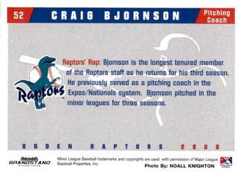 2008 Grandstand Ogden Raptors #NNO Craig Bjornson Back