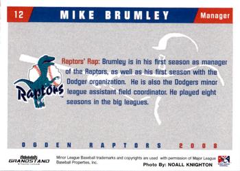 2008 Grandstand Ogden Raptors #NNO Mike Brumley Back