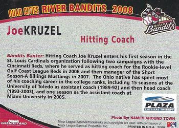 2008 Grandstand Quad Cities River Bandits #20 Joe Kruzel Back