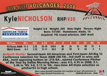 2008 Grandstand Salem-Keizer Volcanoes Update #NNO Kyle Nicholson Back