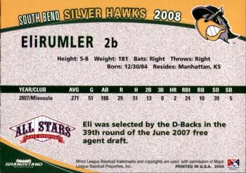 2008 Grandstand South Bend Silver Hawks #22 Eli Rumler Back