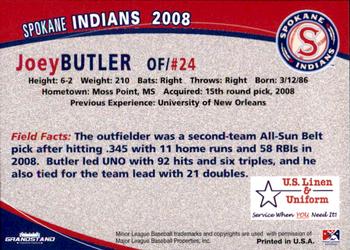 2008 Grandstand Spokane Indians #NNO Joey Butler Back