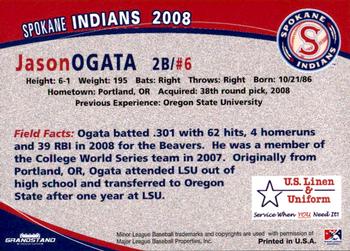 2008 Grandstand Spokane Indians #NNO Jason Ogata Back