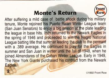 1992 Front Row All-Time Greats Monte Irvin #2 Monte Irvin Back