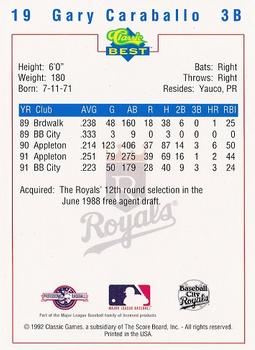 1992 Classic Best Baseball City Royals #19 Gary Caraballo Back