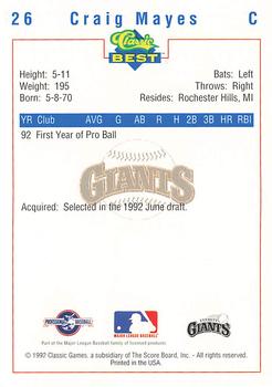 1992 Classic Best Everett Giants #26 Craig Mayes Back
