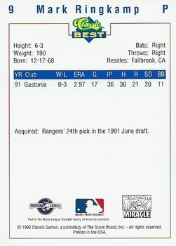 1992 Classic Best Fort Myers Miracle #9 Mark Ringkamp Back