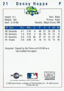 1992 Classic Best Fort Myers Miracle #21 Denny Hoppe Back
