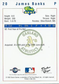 1992 Classic Best Southern Oregon A's #20 James Banks Back