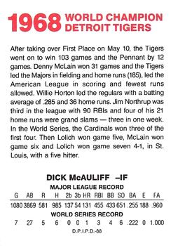 1988 Domino's Detroit Tigers #NNO Dick McAuliffe Back