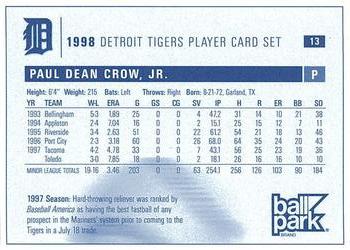 1998 Ball Park Franks Detroit Tigers #13 Dean Crow Back