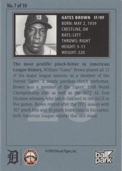 1999 Ball Park Franks Detroit Tigers #7 Gates Brown Back