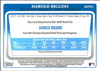 2011 Bowman Draft Picks & Prospects - Prospects #BDPP21 Harold Riggins Back