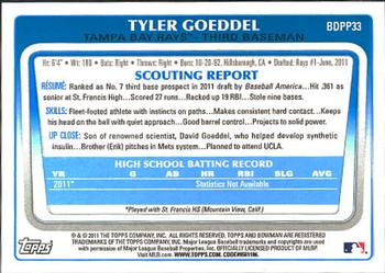 2011 Bowman Draft Picks & Prospects - Prospects #BDPP33 Tyler Goeddel Back