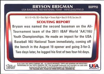 2011 Bowman Draft Picks & Prospects - Prospects #BDPP93 Bryson Brigman Back