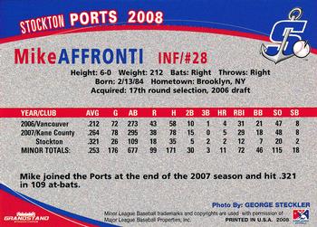 2008 Grandstand Stockton Ports #1 Mike Affronti Back
