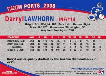2008 Grandstand Stockton Ports #22 Darryl Lawhorn Back