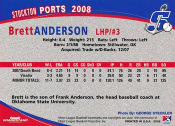 2008 Grandstand Stockton Ports #3 Brett Anderson Back