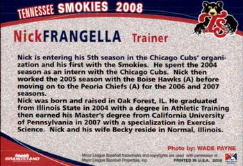 2008 Grandstand Tennessee Smokies #NNO Nick Frangella Back