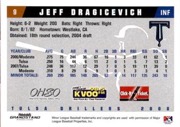 2008 Grandstand Tulsa Drillers #6 Jeff Dragicevich Back